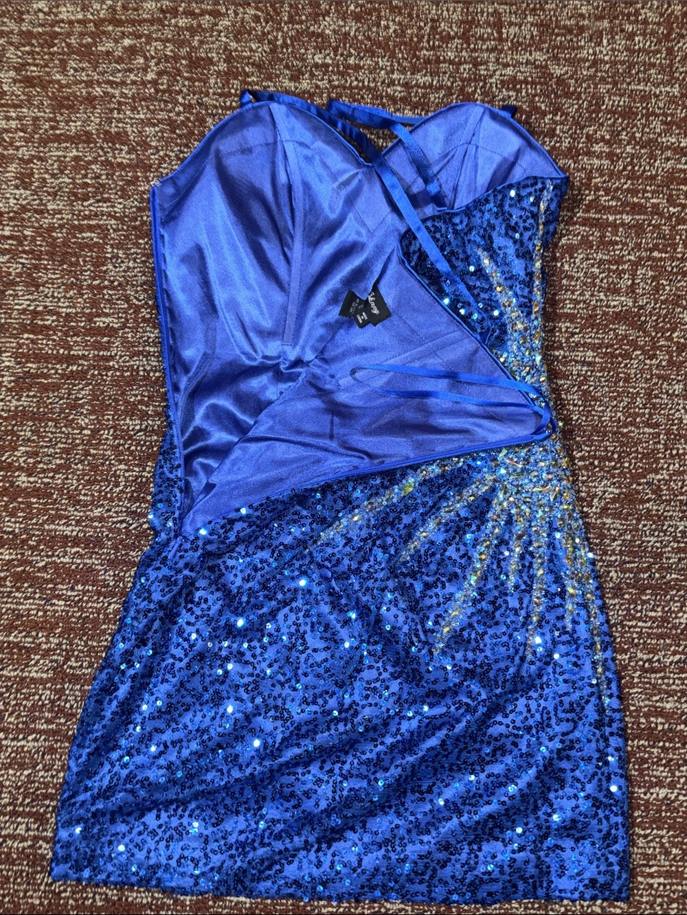Dave & Johnny sequin mini dress rhinestone side starburst fitted spaghetti strap - Picture 13 of 14